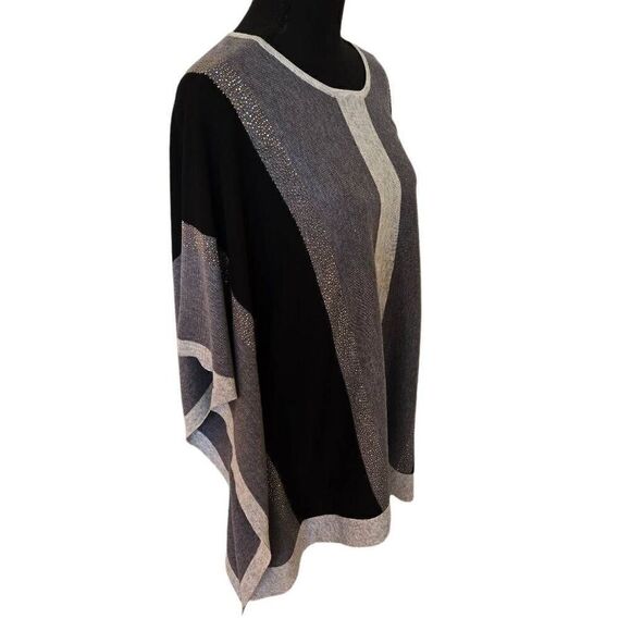Alison Sheri Womens Poncho Style Gray Black Metallic Color Block Pullover Sweate - Picture 4 of 12